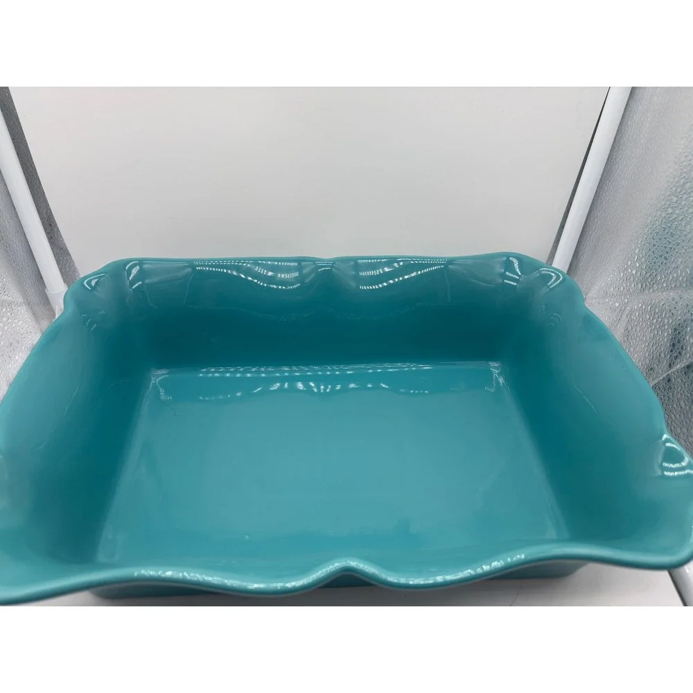 Pioneer Woman Teal Turquoise Ceramic Casserole Baking Dish Ruffled Edge 9x13